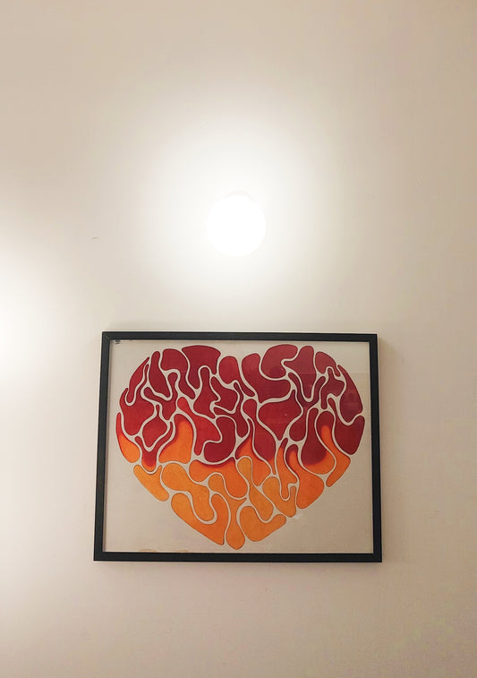 Dessin cœur brisé enflammé